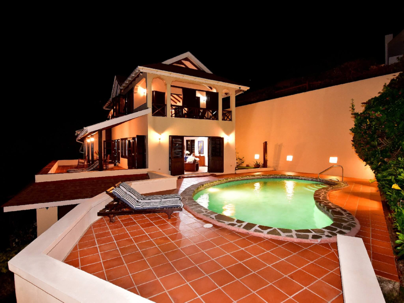 St. Lucia Real Estate Cliffside Oceanview Estate at night